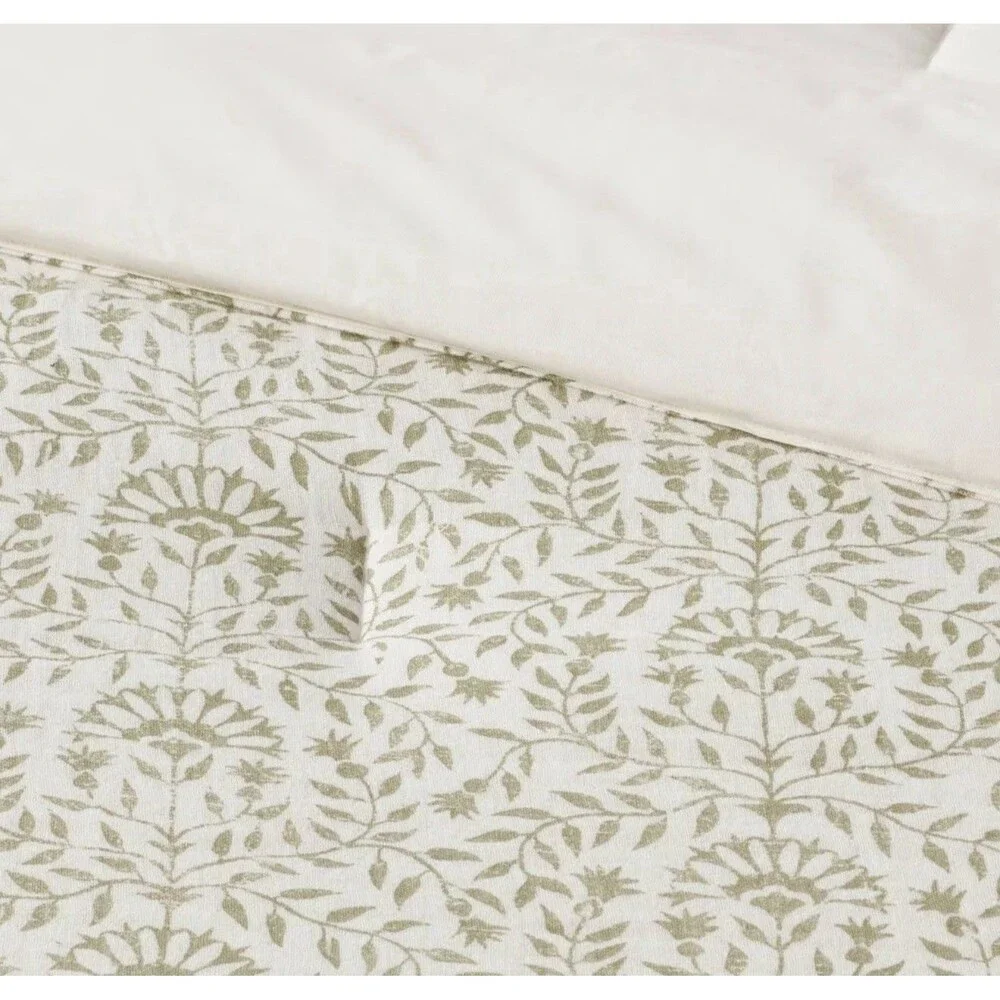 King Traditional Vine Printed Cotton Comforter & Sham Set Green - Threshold NEW